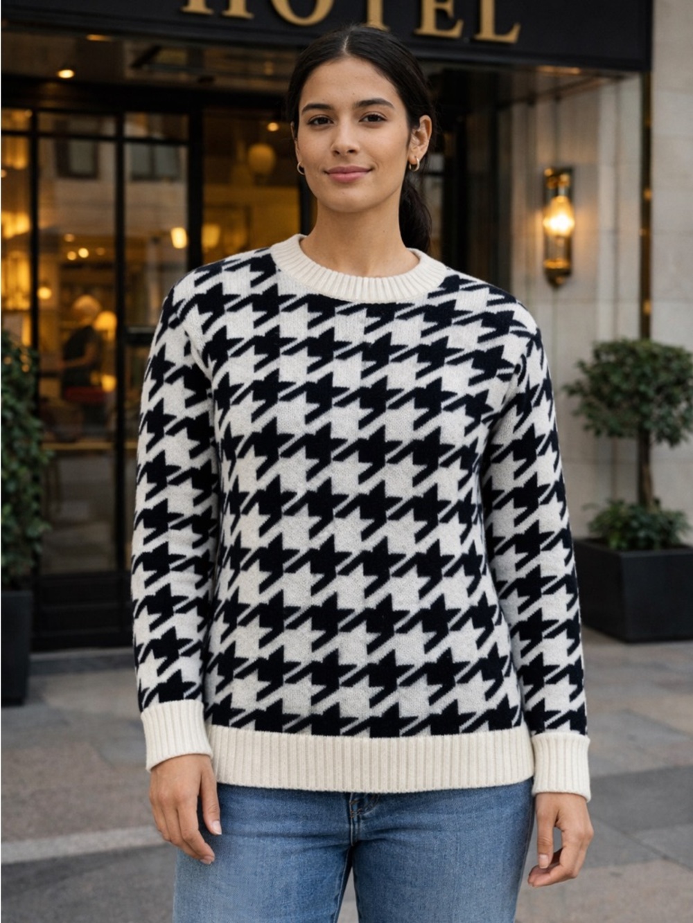 Lou & Grey Houndstooth Pullover Women’s Sweater Size Small